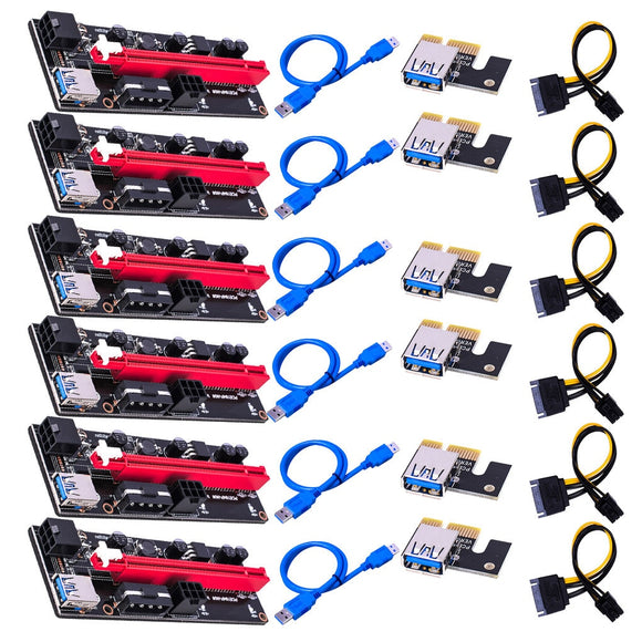 6pcs Newest VER009 USB 3.0 PCI-E Riser VER 009S Express 1X 4x 8x 16x Extender Riser Adapter Card SATA 15pin to 6 pin Power Cable