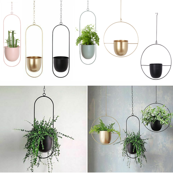 Metal Hanging Flower Pot Nordic Chain Hanging Planter Basket Flower Vase For Home Garden Balcony Decoration