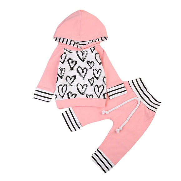 0-3T Toddler Kid Baby Girl Clothes Long Sleeve Hooded T-shirt Tops +Long Pants Outfits Set