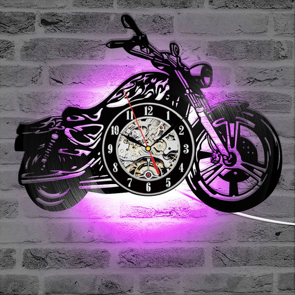 3D Wall Clock with LED Luminous Motorcycle