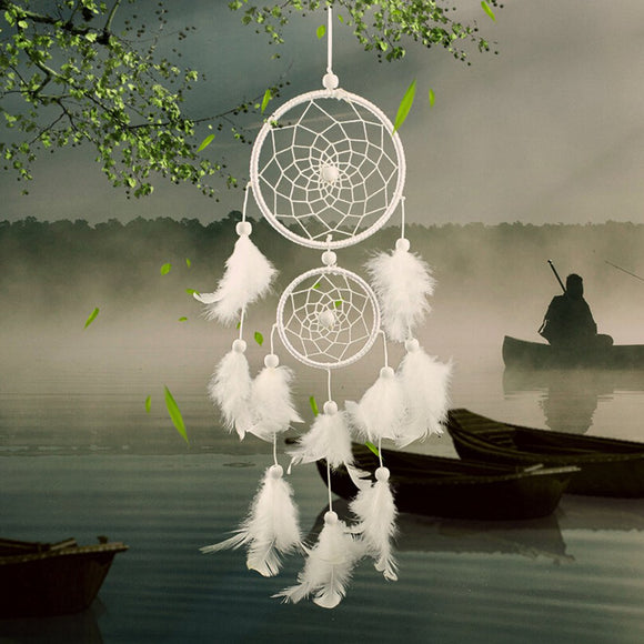 Handmade Heart Indian Dream Catcher Net with Feathers Wall  Decoration Ornament White Dreamcatcher Room Decor