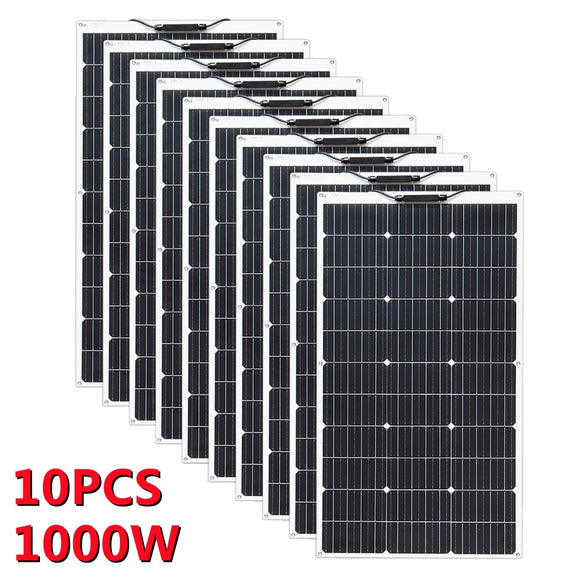 1000W Solar Panel Flexible Monocrystalline Solar Cells 1~10PCS 100~1000 Watt 12V 24V Photovoltaic Off Grid System