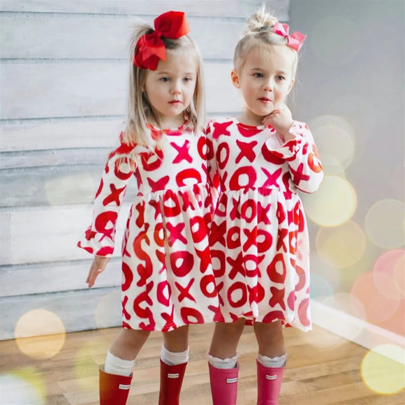 Girls Day Dress For Kids Spring Autumn Clothes Long Sleeve Letter Print Children  Dresses Girl Valentines Day Clothes