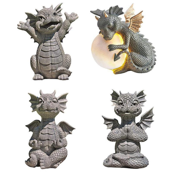 Garden Dragon Meditated Statue Courtyard Dragon Sculpture Resin Dinosaur Shape Statue Outdoor Yard Garden Decoration